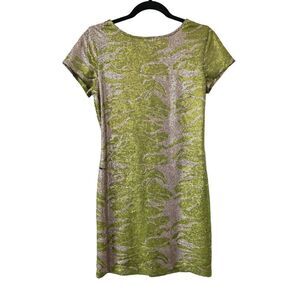Rubber Ducky Sheath Dress Sequins Short Sleeve Stretch Lined Green Medium